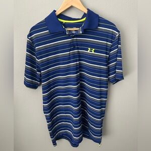 Men's Large Blue Striped Underarmor Polo Shirt